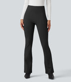 High Waisted Work Flared Trousers with Pockets — Black — view 3
