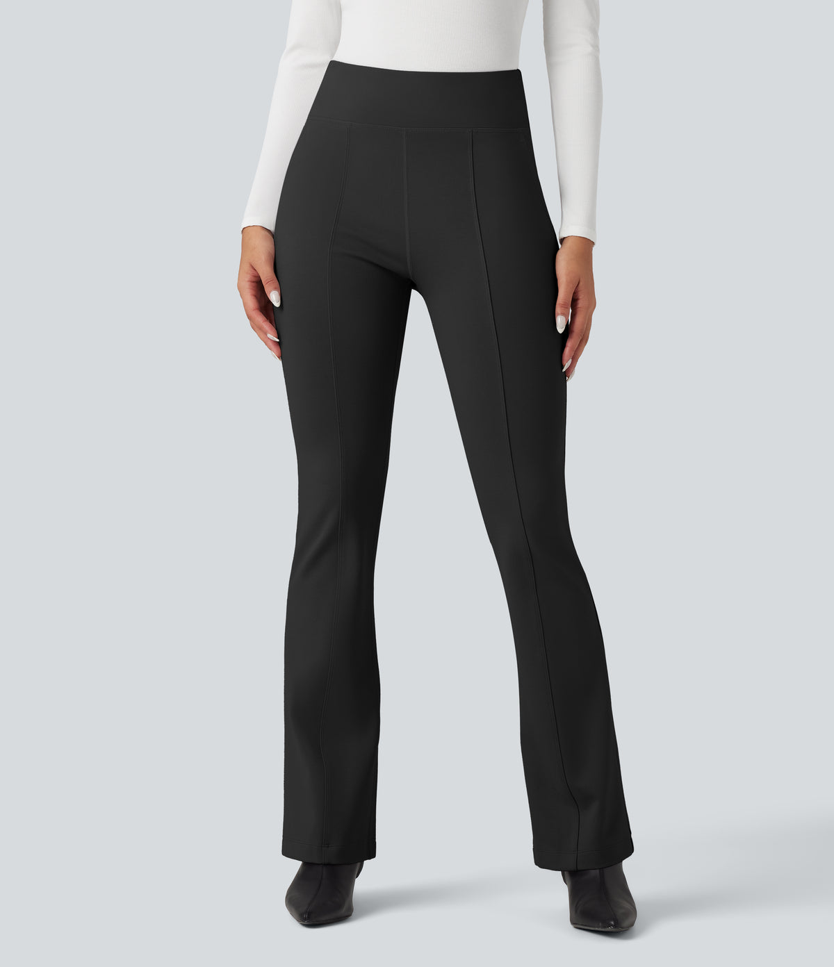 High Waisted Work Flared Trousers with Pockets — Black — view 3