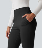High Waisted Work Flared Trousers with Pockets — Black — view 6