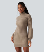 High-neck Long Sleeve Bodycon Mini Work Jumper Dress — Nomad — view 1