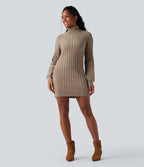 High-neck Long Sleeve Bodycon Mini Work Jumper Dress — Nomad — view 6