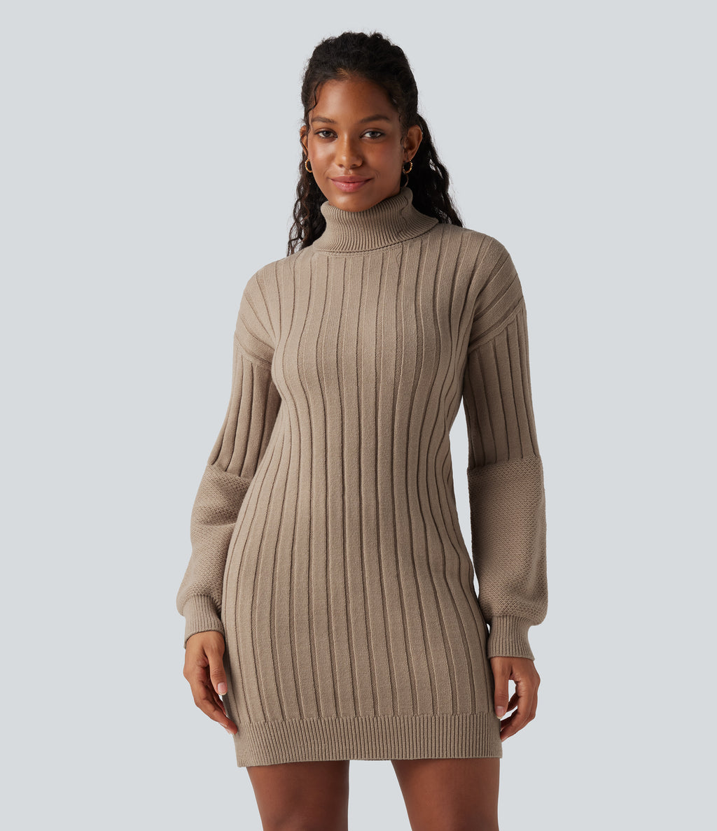 High-neck Long Sleeve Bodycon Mini Work Jumper Dress — Nomad — view 3