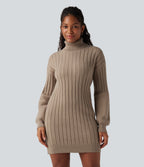 High-neck Long Sleeve Bodycon Mini Work Jumper Dress — Nomad — view 3