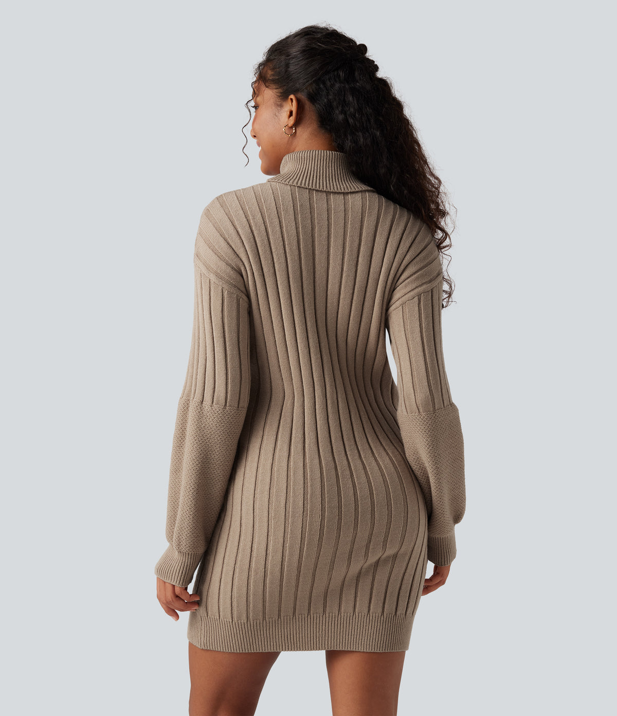 High-neck Long Sleeve Bodycon Mini Work Jumper Dress — Nomad — view 2