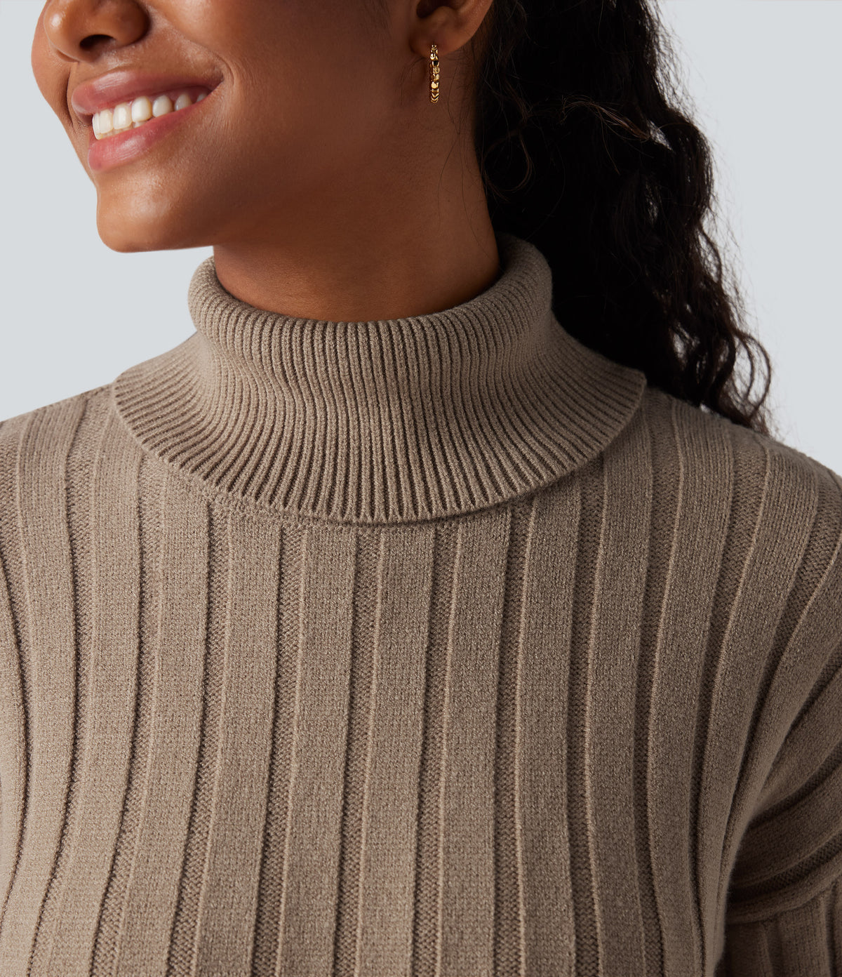 High-neck Long Sleeve Bodycon Mini Work Jumper Dress — Nomad — view 4