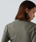 Stand Collar Half Zip Long Sleeve Thumb Holes Fleece Yoga Sports Top — Deep Lichen Green — view 5