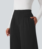 High Waisted Waffle Work Baggy Trousers with Pockets — Black — view 5