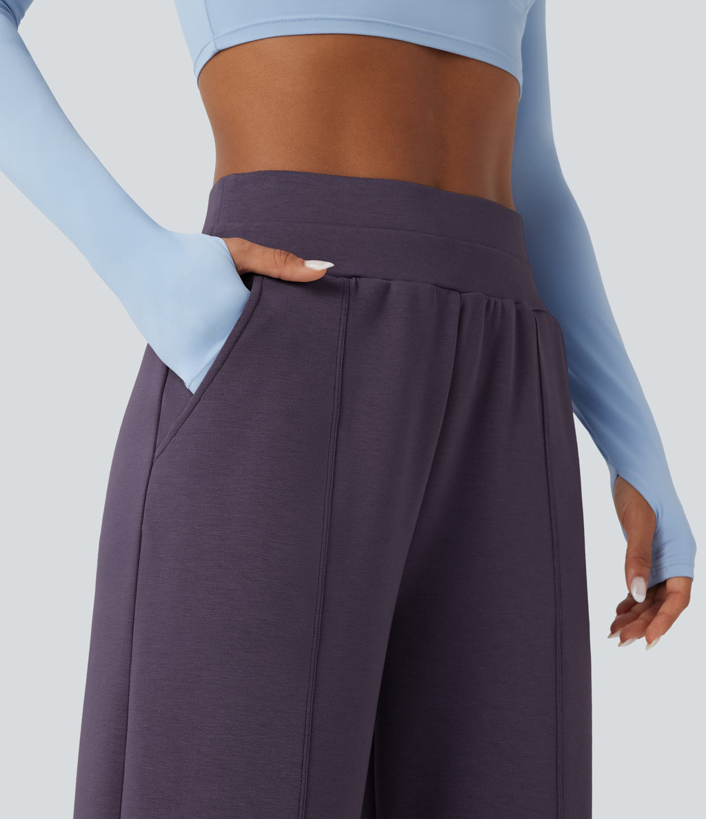 High Waisted Yoga Baggy Trousers with Pockets — Frost Autumn Purple — view 4