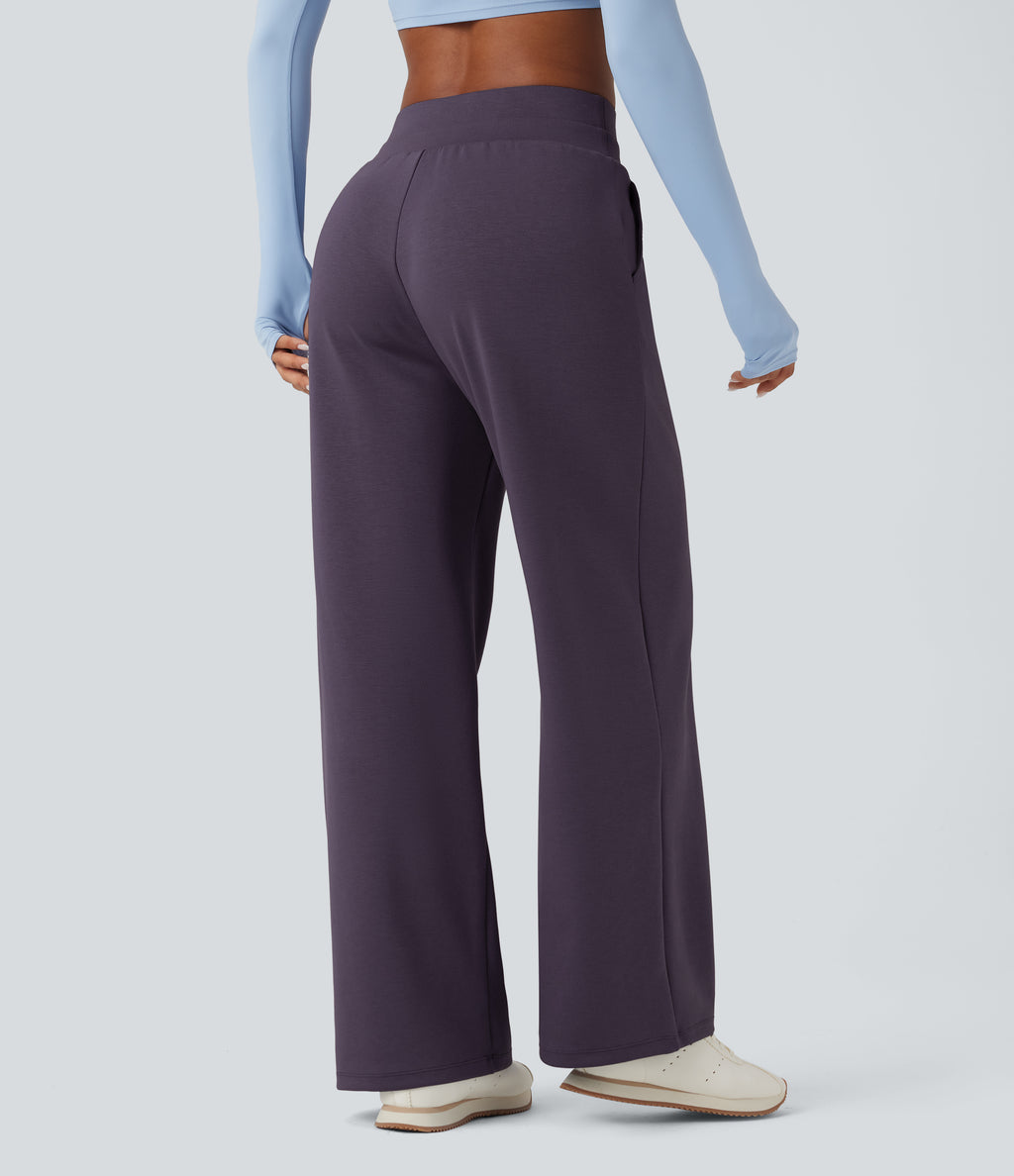 High Waisted Yoga Baggy Trousers with Pockets — Frost Autumn Purple — view 2
