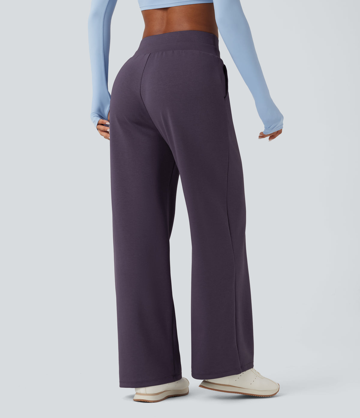 High Waisted Yoga Baggy Trousers with Pockets — Frost Autumn Purple — view 2