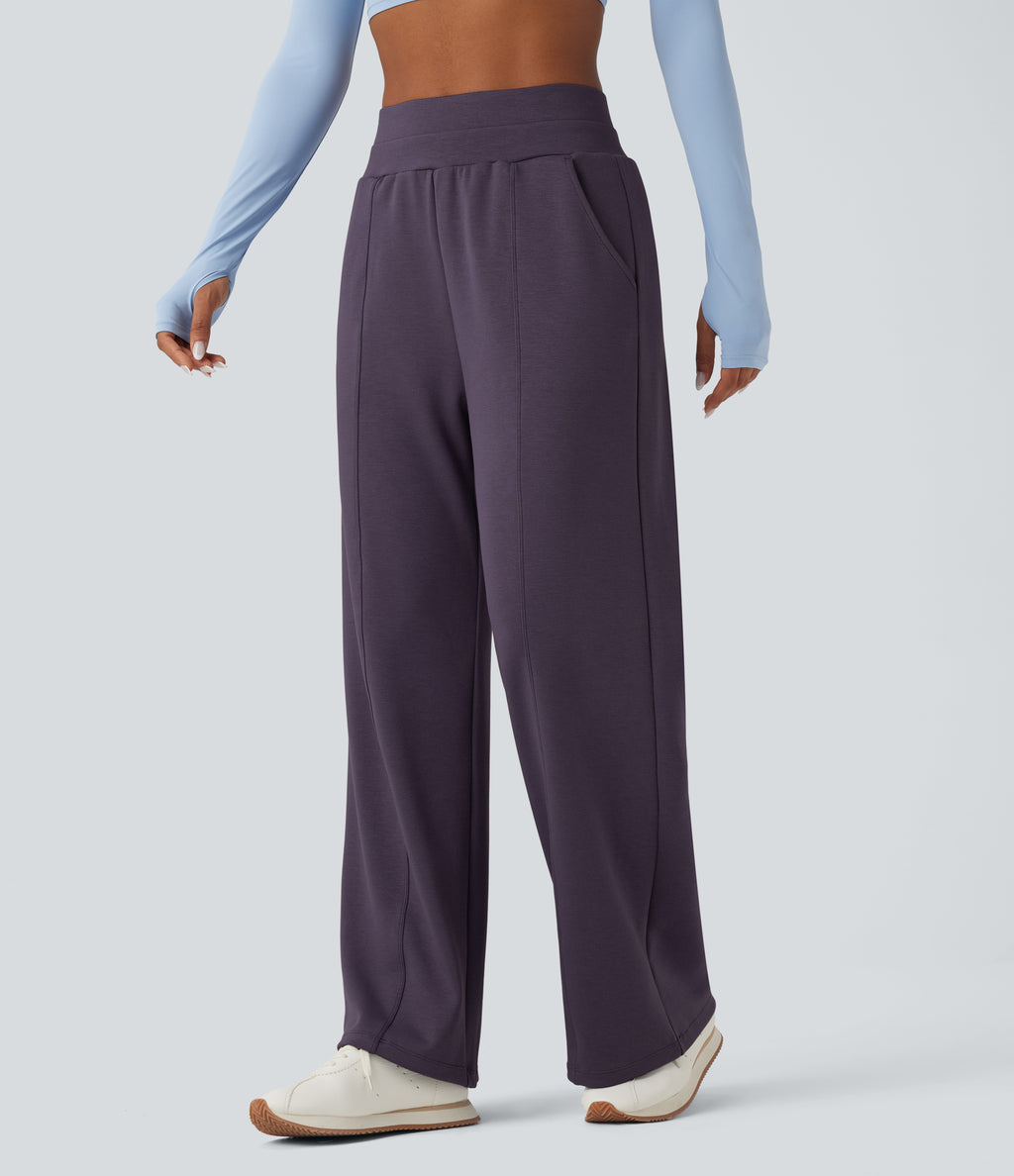 High Waisted Yoga Baggy Trousers with Pockets — Frost Autumn Purple — view 3