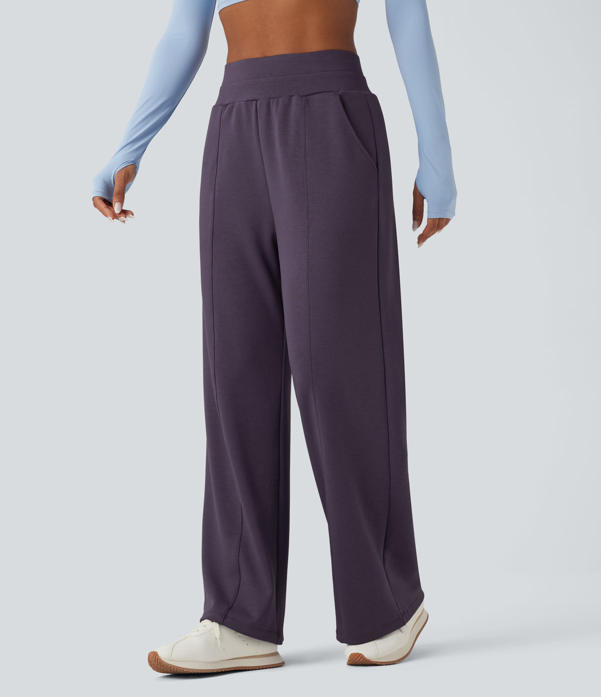 High Waisted Yoga Baggy Trousers with Pockets — Frost Autumn Purple — view 3
