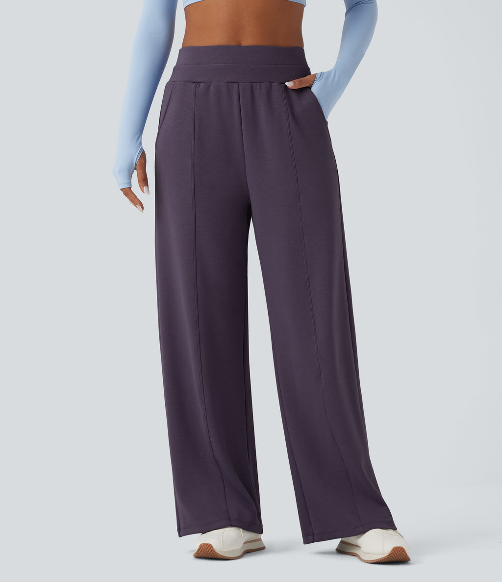 High Waisted Yoga Baggy Trousers with Pockets — Frost Autumn Purple — view 1