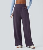 High Waisted Yoga Baggy Trousers with Pockets — Frost Autumn Purple — view 1