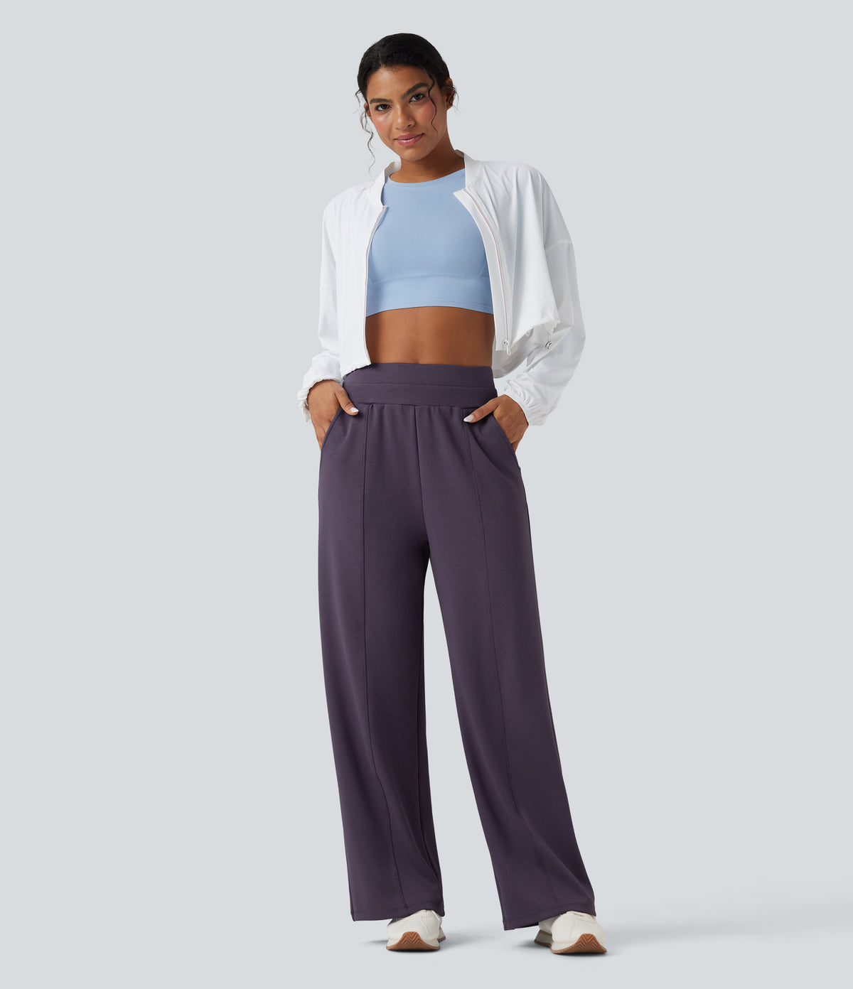 High Waisted Yoga Baggy Trousers with Pockets — Frost Autumn Purple — view 5