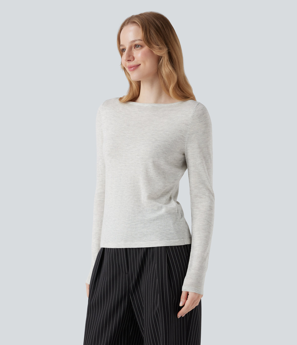 Sheer Boat Neck Long Sleeve Work Jumper — Mottled Grey — view 1