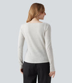 Sheer Boat Neck Long Sleeve Work Jumper — Mottled Grey — view 2