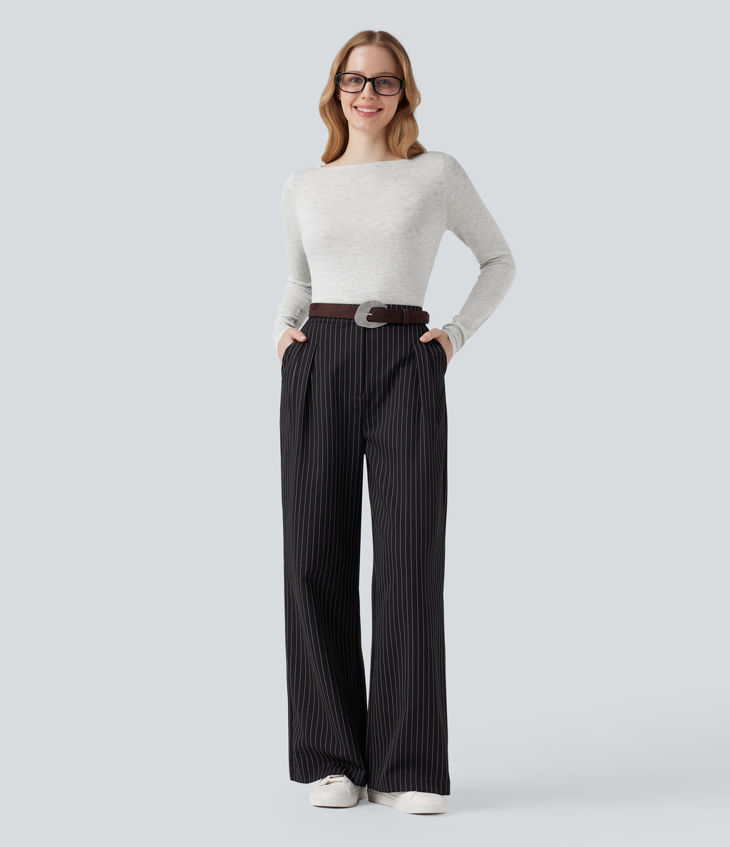 Sheer Boat Neck Long Sleeve Work Jumper — Mottled Grey — view 5