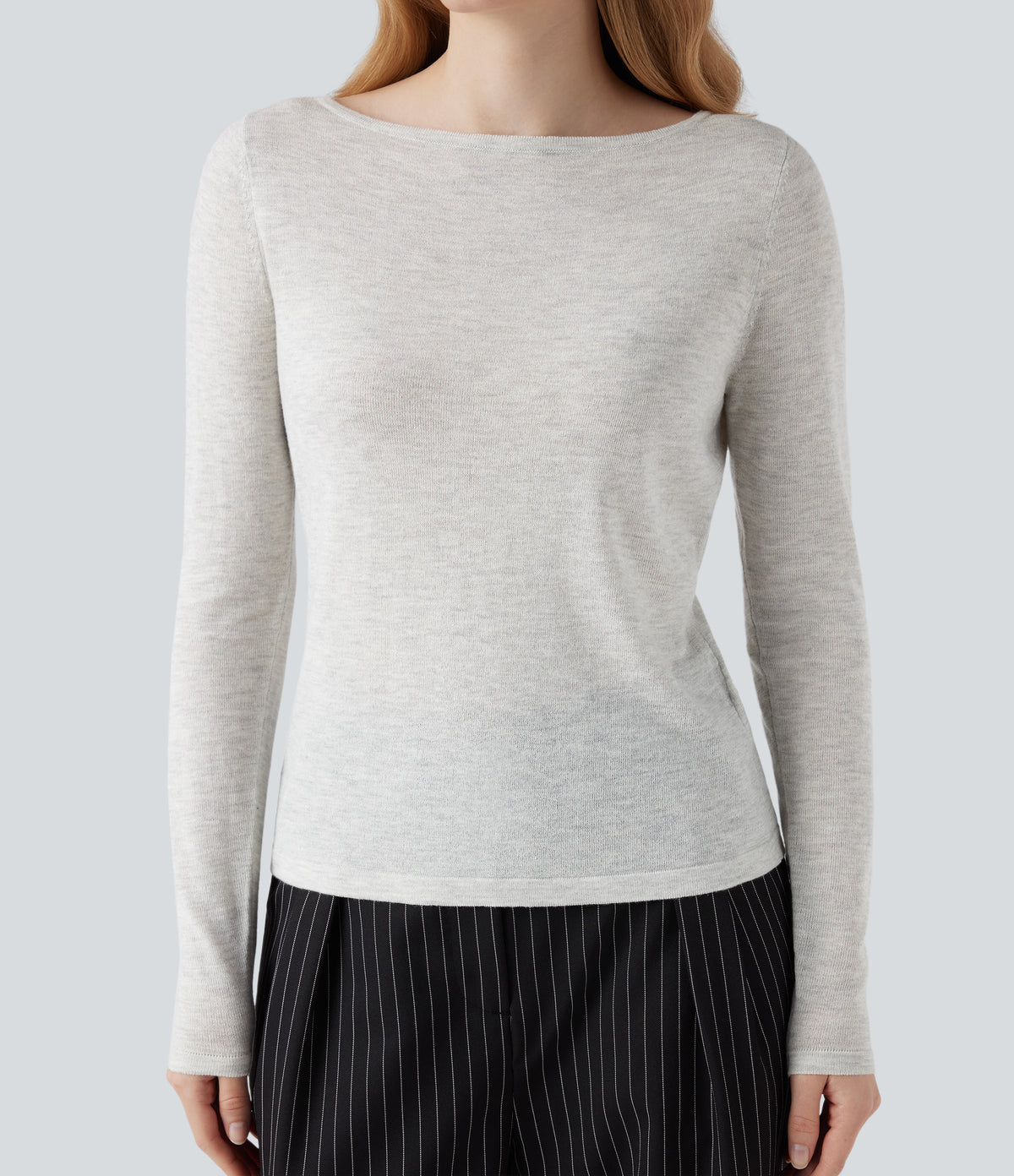 Sheer Boat Neck Long Sleeve Work Jumper — Mottled Grey — view 4