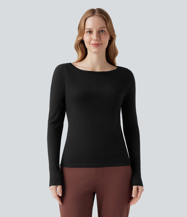 Sheer Boat Neck Long Sleeve Work Jumper — Black — view 6