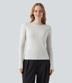 Sheer Boat Neck Long Sleeve Work Jumper — Mottled Grey — view 3