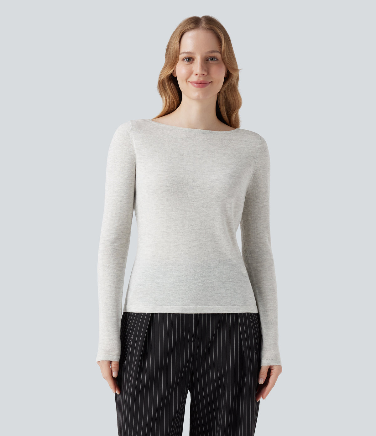 Sheer Boat Neck Long Sleeve Work Jumper — Mottled Grey — view 3