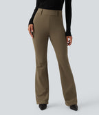 High Waisted Flared Work Trousers with Pockets — Beech — view 3