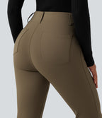 High Waisted Flared Work Trousers with Pockets — Beech — view 5