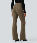 High Waisted Flared Work Trousers with Pockets — Beech — view 2