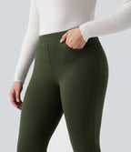 Wear-Resistant Mid Rise Ponte Roma Slim Work Trousers with Pockets — Hemp Rope Brown — view 4