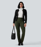 Wear-Resistant Mid Rise Ponte Roma Slim Work Trousers with Pockets — Hemp Rope Brown — view 6