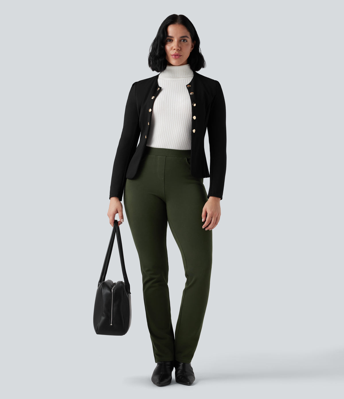 Wear-Resistant Mid Rise Ponte Roma Slim Work Trousers with Pockets — Hemp Rope Brown — view 6