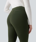 Wear-Resistant Mid Rise Ponte Roma Slim Work Trousers with Pockets — Hemp Rope Brown — view 5