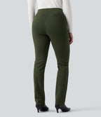 Wear-Resistant Mid Rise Ponte Roma Slim Work Trousers with Pockets — Hemp Rope Brown — view 2