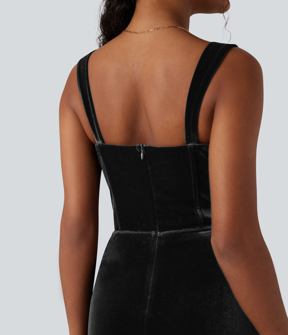 Queen Anne Neck Bow Front Ruffle Hem Velvet Midi Dress — Black — view 5