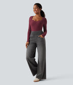 HeatCore Sweetheart Neck Push-Up Long Sleeve Casual Warming Top D/DD Cup — Cordovan — view 5