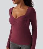 HeatCore Sweetheart Neck Push-Up Long Sleeve Casual Warming Top D/DD Cup — Cordovan — view 4