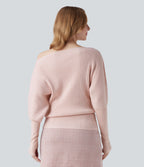 One Shoulder Long Sleeve Thumb Hole Casual Jumper — Pinkish Petals — view 5