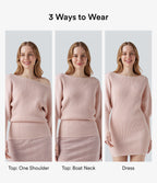 One Shoulder Long Sleeve Thumb Hole Casual Jumper — Pinkish Petals — view 2