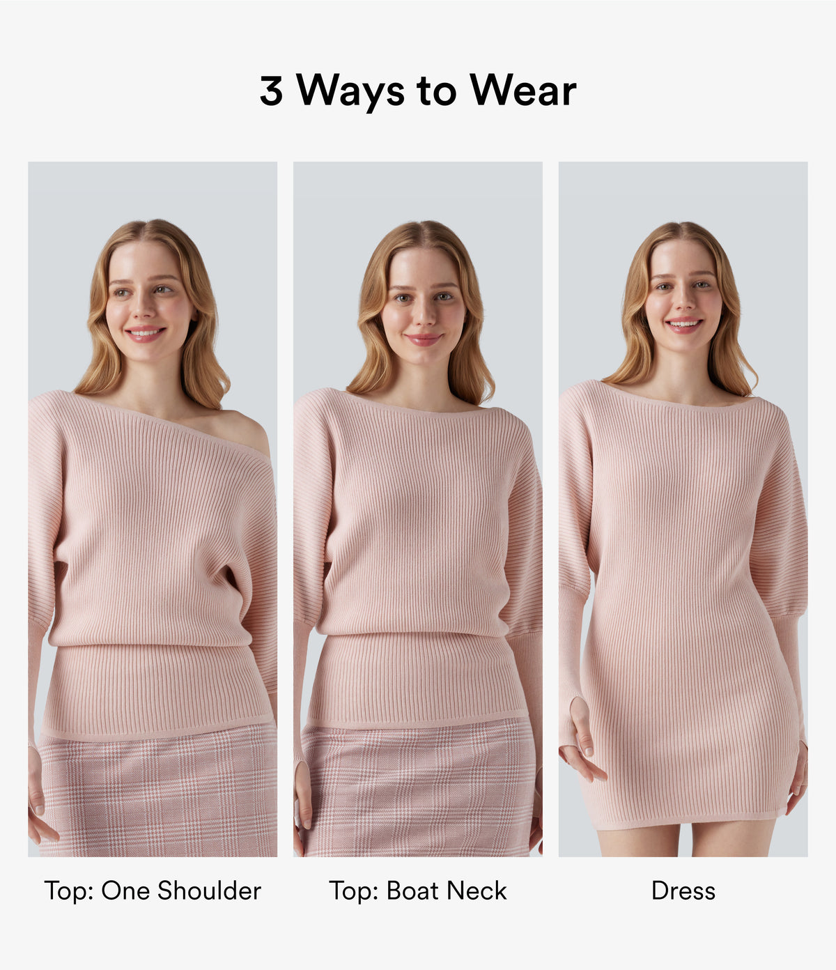 One Shoulder Long Sleeve Thumb Hole Casual Jumper — Pinkish Petals — view 2