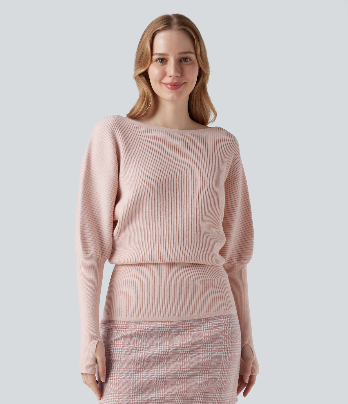 One Shoulder Long Sleeve Thumb Hole Casual Jumper — Pinkish Petals — view 3