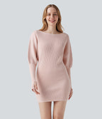 One Shoulder Long Sleeve Thumb Hole Casual Jumper — Pinkish Petals — view 4