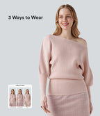 One Shoulder Long Sleeve Thumb Hole Casual Jumper — Pinkish Petals — view 1