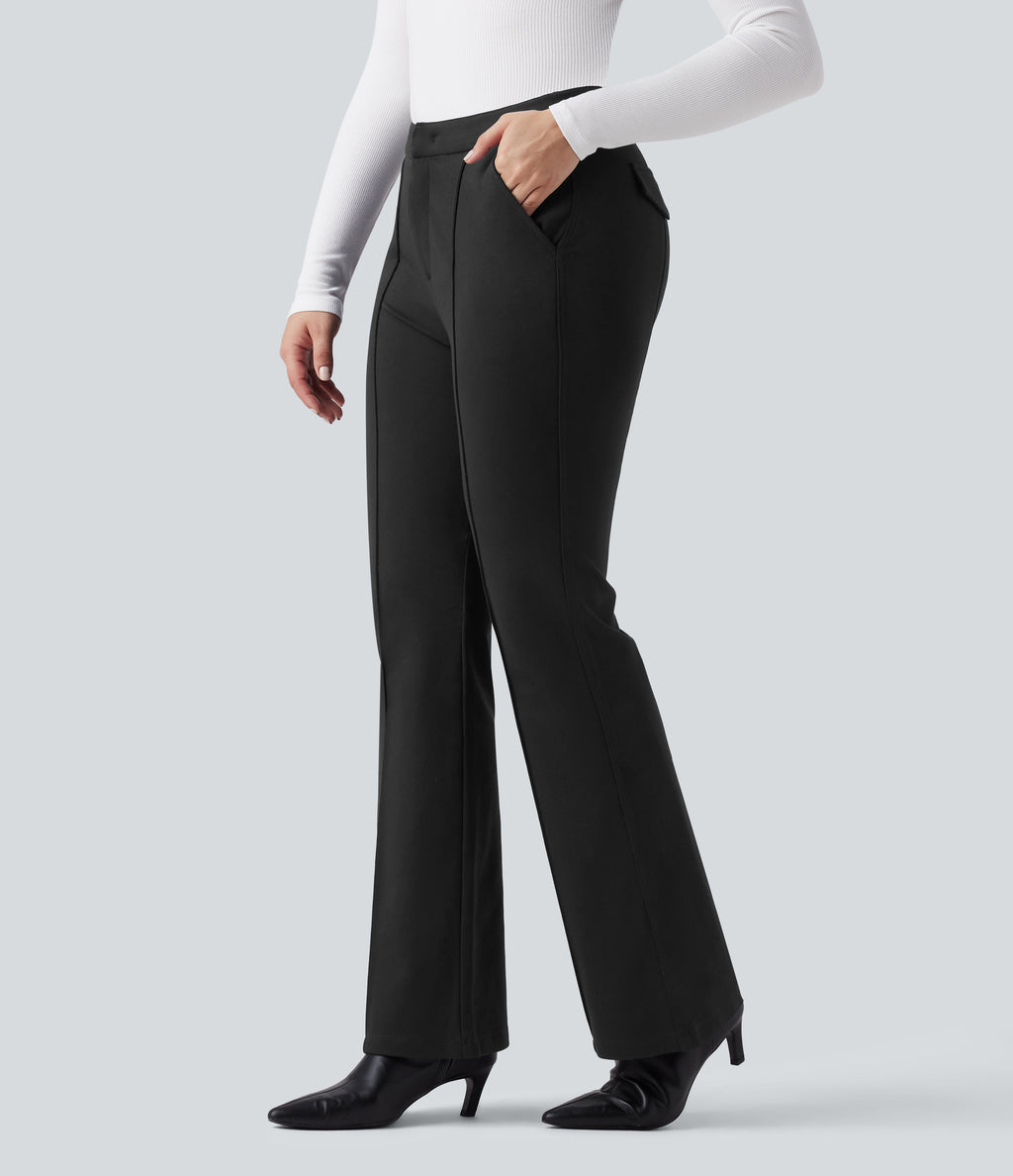 High Waisted Work Flared Trousers with Pockets — Black — view 2