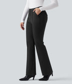 High Waisted Work Flared Trousers with Pockets — Black — view 2