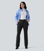 High Waisted Work Flared Trousers with Pockets — Black — view 6