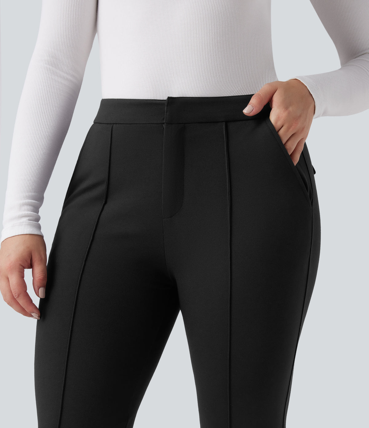 High Waisted Work Flared Trousers with Pockets — Black — view 4