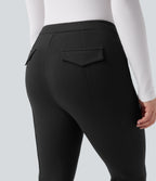 High Waisted Work Flared Trousers with Pockets — Black — view 5