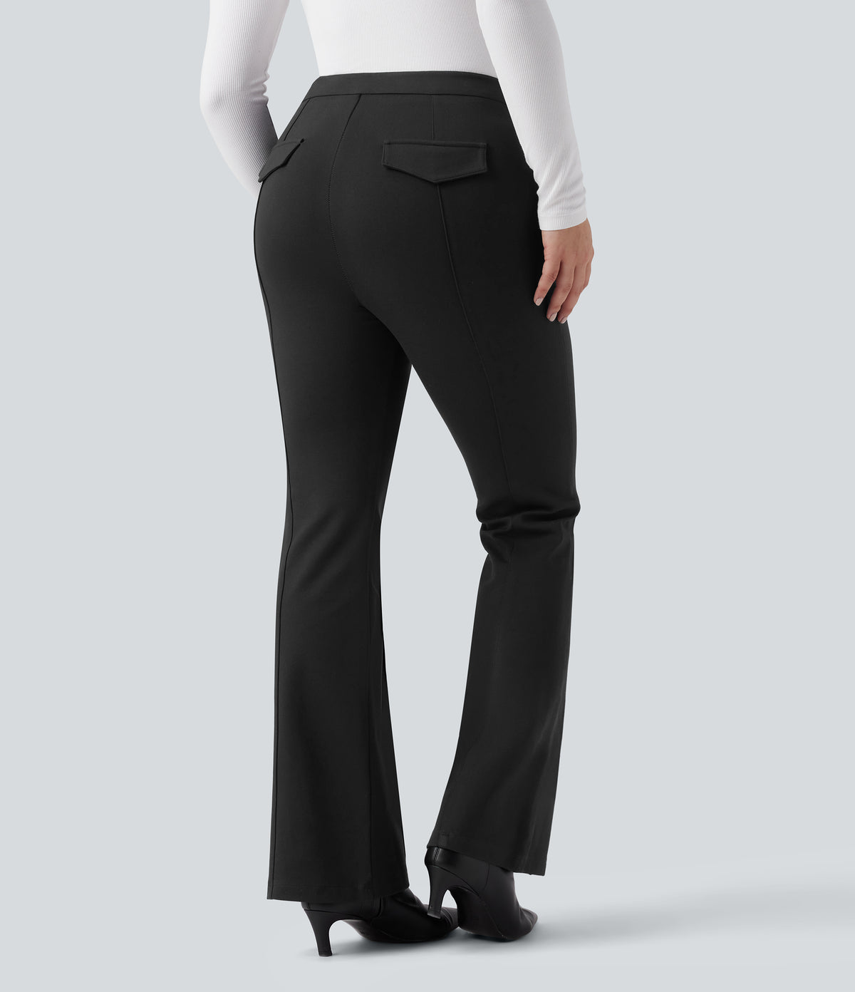 High Waisted Work Flared Trousers with Pockets — Black — view 1