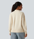 Mock-neck Long Sleeve Casual Jumper — White Asparagus — view 2